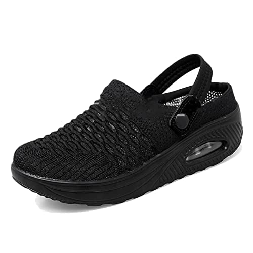 Kookmean Damen-Hausschuhe, Diabetiker-Wanderschuhe, orthopädische Schlupfschuhe, Damen-Luftkissen, Netzstoff, Krankenschwesterschuhe, Plateau-Loafer, Z5 Black, 41 EU von Kookmean