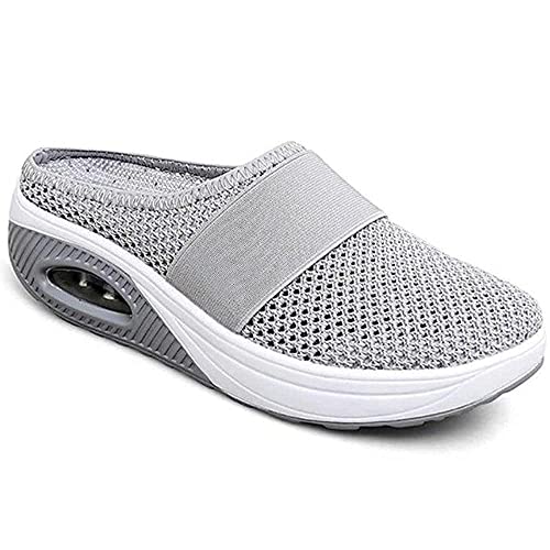 Kookmean Damen-Hausschuhe, Diabetiker-Wanderschuhe, orthopädische Schlupfschuhe, Damen-Luftkissen, Netzstoff, Krankenschwesterschuhe, Plateau-Loafer, grau, 40 EU von Kookmean