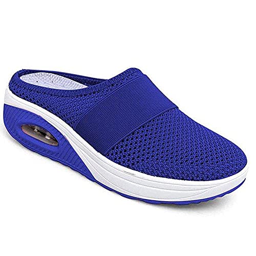 Kookmean Damen-Hausschuhe, Diabetiker-Wanderschuhe, orthopädische Slip-On-Schuhe, Damen-Luftkissen, Netzstoff, Krankenschwesterschuhe, Plattform-Loafers, blau, 39 EU Slip-On Shoes von Kookmean