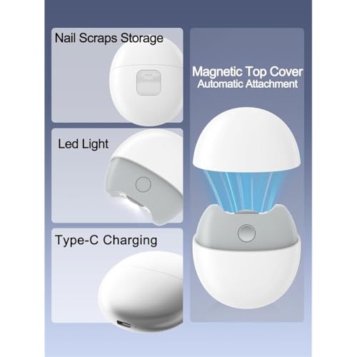 Koolenry Elektrischer Automatischer Nagelknipser mit Licht, Sicherer Elektrischer Fingernagelschneider für Kinder, Erwachsene, Senioren, Pflegekräfte von Koolenry