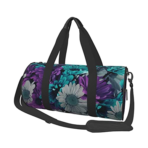 Reisetasche für Herren und Damen, mit Blumenmuster, Violett und Blaugrün (45 x 22,9 cm) für Reisen, Sport, Turnbeutel, Schwarz, Einheitsgröße von Koolr