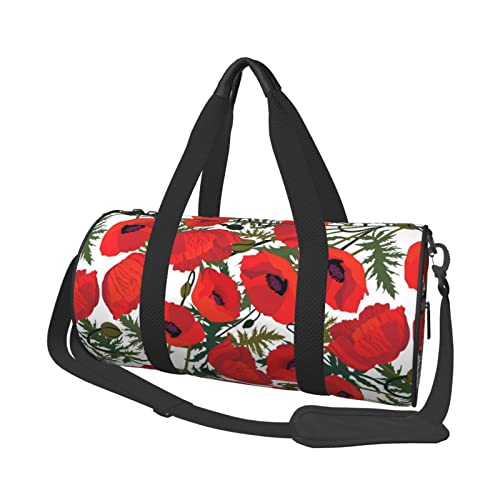 Reisetasche mit Mohnblumen-Muster, bedruckt, für Männer und Frauen, Handgepäck-Kleidung, Reisetasche (45 x 22,9 cm) für Reisen, Sport, Turnbeutel, Schwarz, Einheitsgröße von Koolr