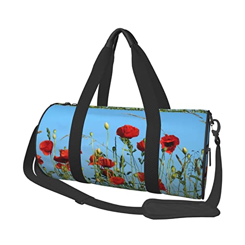 Reisetasche mit Mohnblumen auf blauem Himmel, für Herren und Damen, 45 x 22,9 cm, für Reisen, Sport, Turnbeutel, Schwarz, Einheitsgröße von Koolr