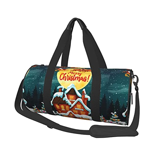 Reisetasche mit Weihnachtsmann in Rentierschlitten, bedruckt, für Männer und Frauen, Handgepäck-Reisetasche (45 x 22,9 cm) für Reisen, Sport, Turnbeutel, Schwarz, Einheitsgröße von Koolr