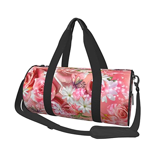 Reisetasche mit rosa Rosen und Schmetterlings-Aufdruck, für Herren und Damen, Handgepäck-Tasche (45 x 22,9 cm) für Reisen, Sport, Turnbeutel, Schwarz, Einheitsgröße von Koolr
