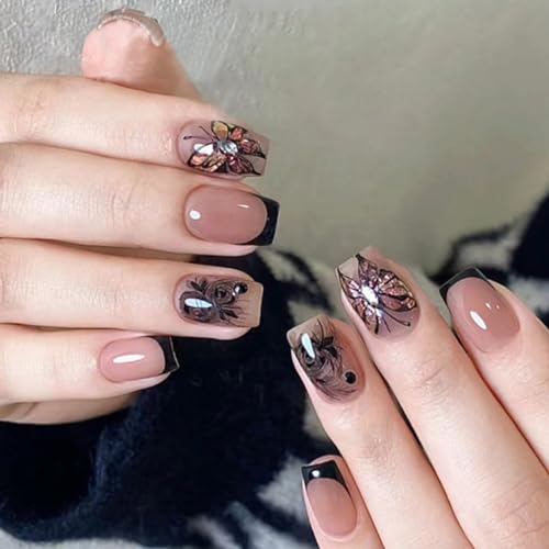 Koonafy Französische Press on Nails Kurz, Chinese Ink Type Rose Nail Falsche Nägel Acrylnägel mit Glitzer Schmetterling Designs Künstliche Nägel Stick on Nails für Frauen Maniküre 24Pcs Koonafy Französische Press on Nails Kurz, Chinese Ink Type Rose Nail Falsche Nägel Acrylnägel mit Glitzer Schmetterling Designs Künstliche Nägel Stick on Nails für Frauen Maniküre 24Pcs von Koonafy
