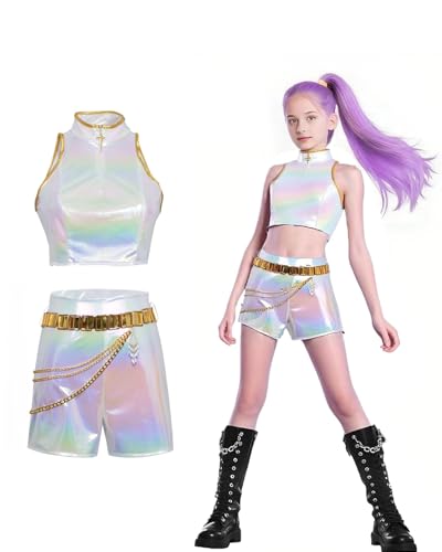 Koongso Mädchen K-Pop Jagdgruppe Bühne Kostüm Anime Jäger Idol Captain Metallic Glänzend Performance Outfits für Halloween Dress Up Party von Koongso