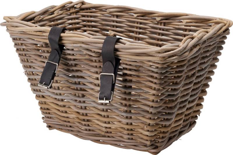 Koopman Fahrradkorb Lenkerkorb Einkaufskorb Rattan Korb Korbgeflecht Lederriemen (1-tlg), 39x24cm, Rattan, Natur, Hochwertig, Stauraum von Koopman