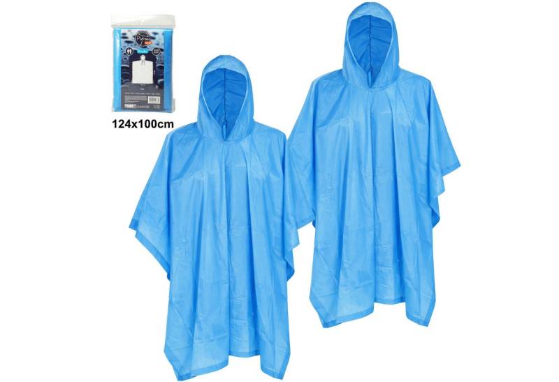 Koopman Regenponcho Regenmantel Regenumhang Regencape 124x100cm Blau 2er Set (2-St) Unisize, Wasserschutz, für Erwachsene, Regenschutz, mit Kordelzug von Koopman