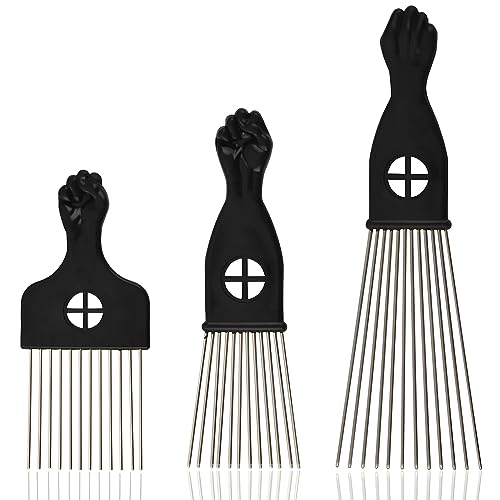 Kootinn 3-teiliges Afro-Haar-Picker-Set, Faust-Design für Männer und Frauen, perfekt für natürliches lockiges Afro-Haar, unverzichtbares Friseur-Styling-Werkzeug von Kootinn