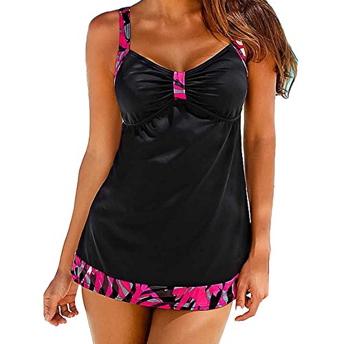 Kootk Damen Swimwear Tankinis Bademode Schwimmanzug Badeanzug Große Größen Strandkleidung Swmming Suit Tankini Oberteil + Slip Rose 5XL von Kootk