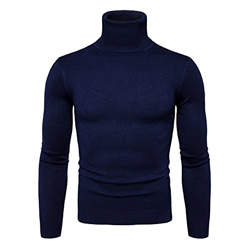 Kootk Herren Strickpullover Feinstrick Rollkragen Pulllover Langarm Rollkragenpullover Sweater Slim Fit Langarm Pulli Tops Sweatshirt Grobstrick Blau XS von Kootk