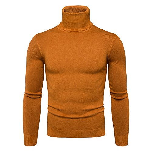 Kootk Herren Strickpullover Feinstrick Rollkragen Pulllover Langarm Rollkragenpullover Sweater Slim Fit Langarm Pulli Tops Sweatshirt Grobstrick Gelb XS von Kootk