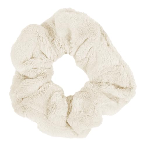 Luxuriöse Haargummis aus Kaninchenfell, weich, seidig, elastisch, für Damen, elegantes Plüsch-Haar-Accessoire (Milchweiß) von KoovDem