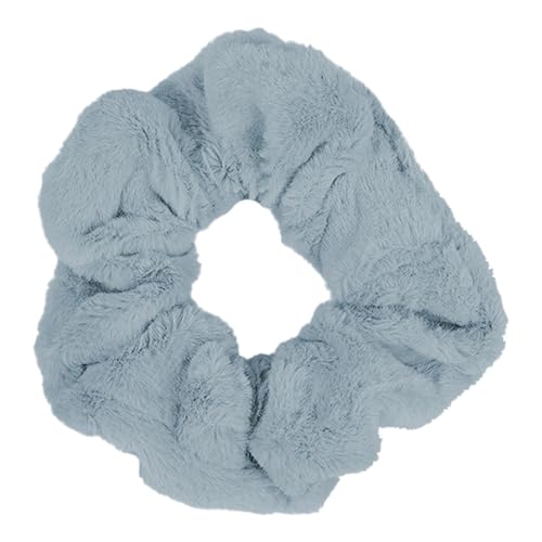 Luxuriöse Haargummis aus Kaninchenfell, weich, seidig, elastisch, für Damen, elegantes Plüsch-Haar-Accessoire (Nebelblau) von KoovDem