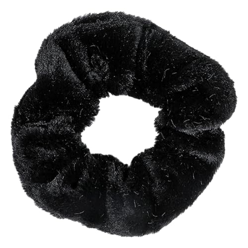 Luxuriöse Haargummis aus Kaninchenfell, weich, seidig, elastisch, für Damen, elegantes Plüsch-Haar-Accessoire (schwarz) von KoovDem