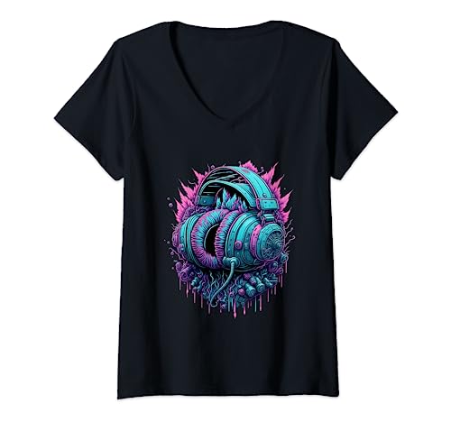 Damen Kopfhörer - Musik - DJ T-Shirt mit V-Ausschnitt Damen Kopfhörer - Musik - DJ T-Shirt mit V-Ausschnitt von Kopfhörer - Musik - DJ