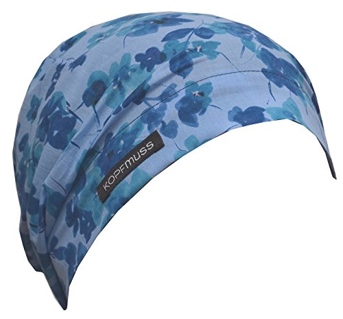 Kopfmuss Mütze mit Jerseyfutter, Unisex, in verschiedenen Designs, KoSG1200, Blumenmeer Blau, L von Kopfmuss