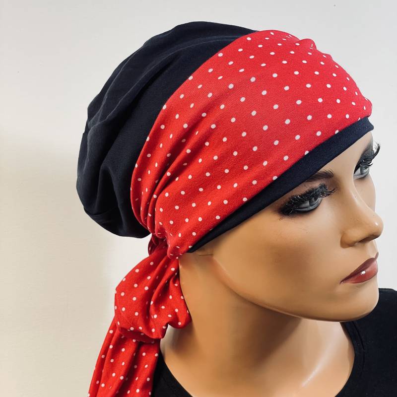 2-Tlg. Kombiset Beanie + Langes Band Bequem Chemotherapie Krebs Chemo Chemokopftuch Mütze Cabriomütze Sommerbeanie von KopfundKragen