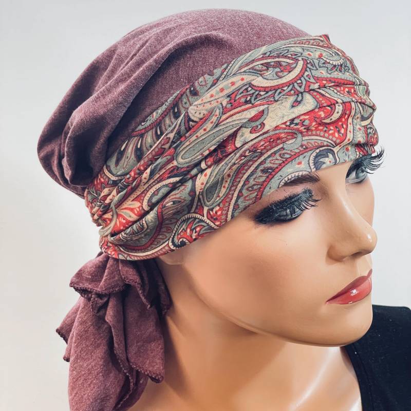 2-Tlg. Set Bandana Mütze + Stirnband Ohne Binden Chemotherapie Chemokopfbedeckung Krebs Chemomütze Chemotuch Turban Cabriomütze von KopfundKragen