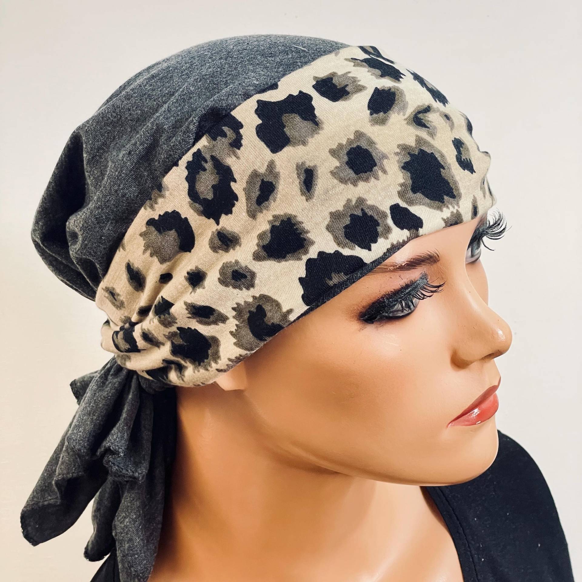 2-Tlg. Set Bandana Mütze Dunkelgrau + Stirnband Ohne Binden Chemotherapie Chemokopfbedeckung Krebs Chemomütze Chemotuch Turban Cabriomütze von KopfundKragen