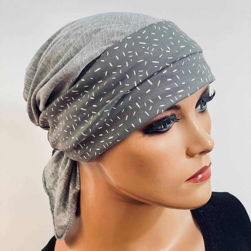 2-Tlg. Set Bandana Mütze Hellgrau + Stirnband Ohne Binden Chemotherapie Chemokopfbedeckung Krebs Chemomütze Chemotuch Turban Cabriomütze von KopfundKragen