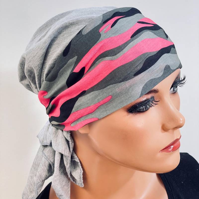 2-Tlg. Set Bandana Mütze Hellgrau + Stirnband Ohne Binden Chemotherapie Chemokopfbedeckung Krebs Chemomütze Chemotuch Turban Cabriomütze von KopfundKragen