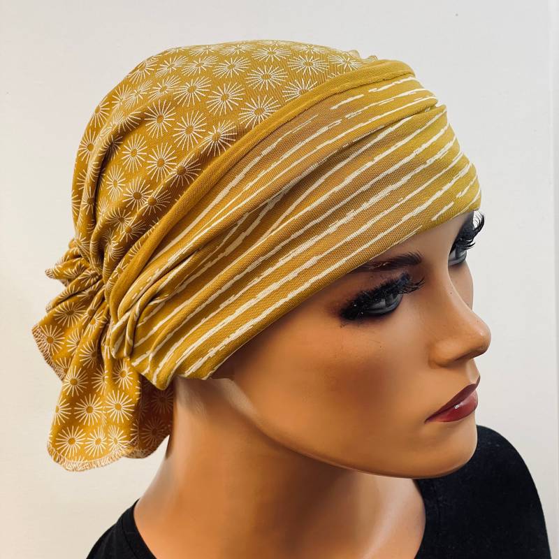 2-Tlg. Set Bandana Ohne Binden + 1 Stirnband Beidseitig Tragbar Bequem Chemo, Chemomütze, Chemokopfbedeckung von KopfundKragen