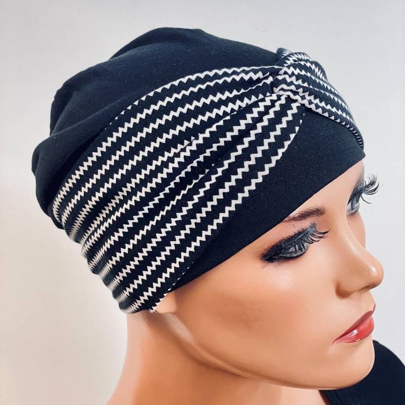 2-Tlg. Set Beanie Schwarz + Stirnband Chemotherapie, Haarausfall, Alopezie, Turban, Chemomütze, Kopfbedeckung Krebs, Cancer von KopfundKragen