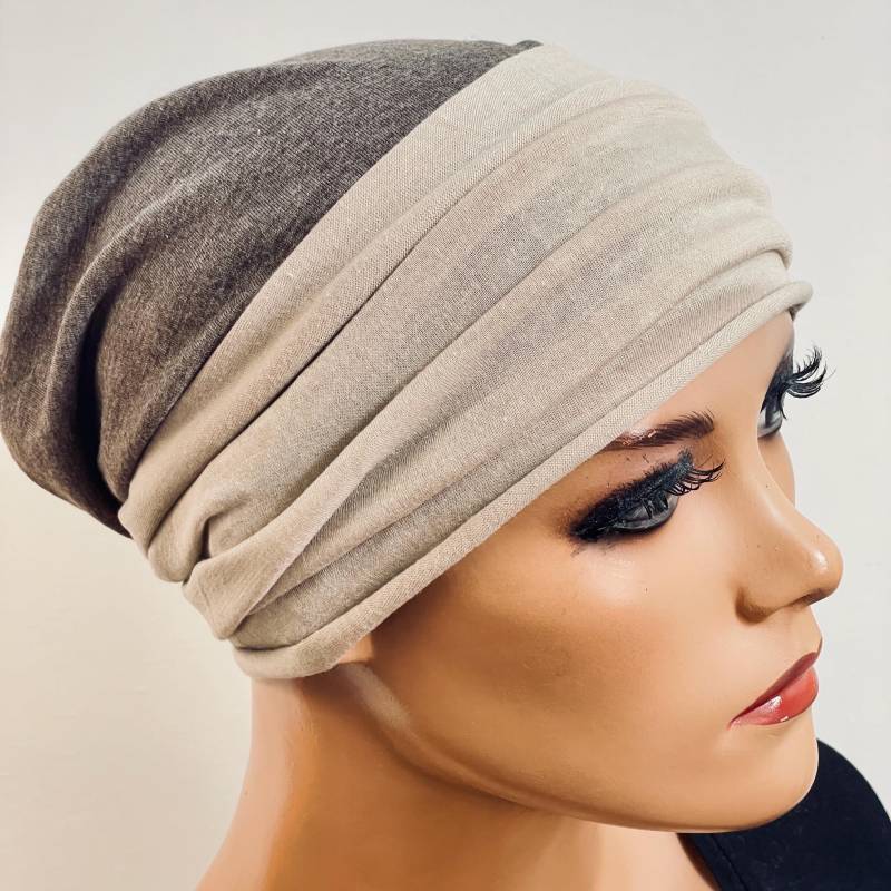 2-Tlg. Set Beanie Taupe Beige+ Stirnband Chemotherapie, Haarausfall, Alopezie, Turban, Chemomütze, Kopfbedeckung Krebs, Cancer von KopfundKragen