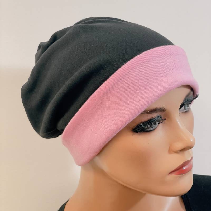 2In1 Wendebeanie/Mütze Schwarz Pink Weich Warm Bequem Chemotherapie Krebs Chemokopftuch Mütze Chemomütze von KopfundKragen