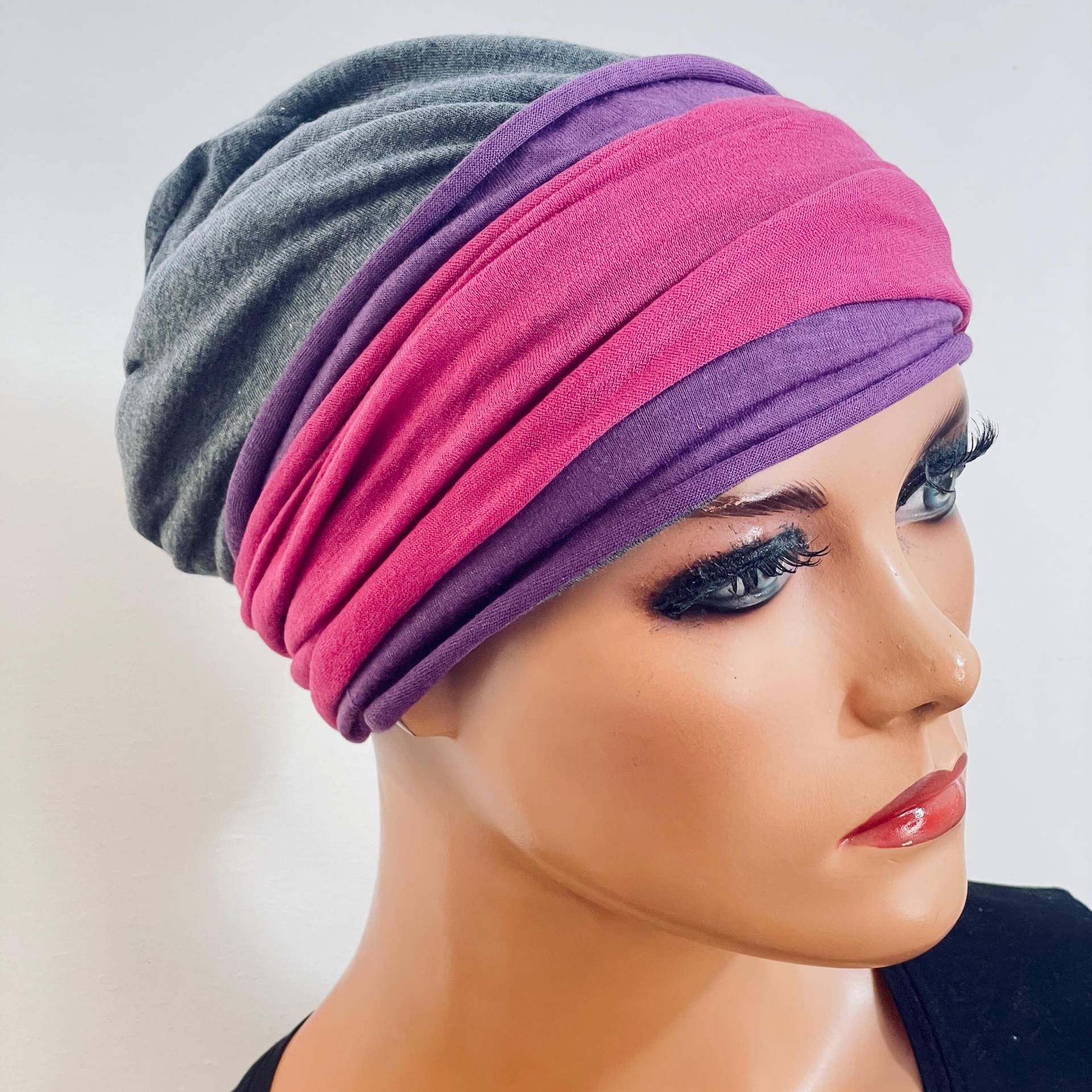 3-Tlg. Set Beanie+ 2 Stirnbänder Grau Bunt Chemotherapie, Haarausfall, Alopezie, Turban, Chemomütze, Kopfbedeckung Krebs, Cancer 3-Tlg. Set Beanie+ 2 Stirnbänder Grau Bunt Chemotherapie, Haarausfall, Alopezie, Turban, Chemomütze, Kopfbedeckung Krebs, Cancer von KopfundKragen