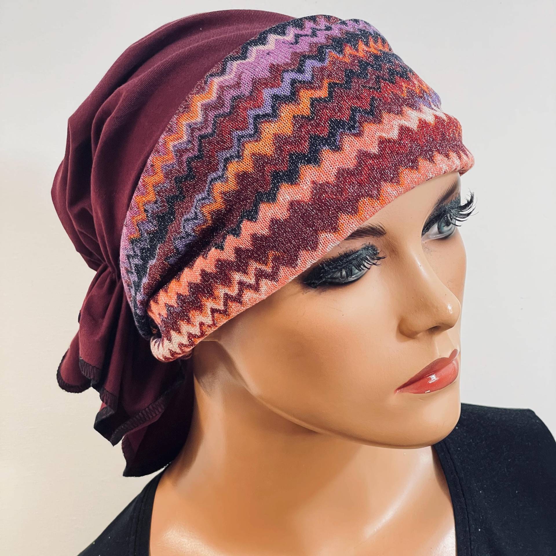 Bandana Ohne Binden + 1 Stirnband Beidseitig Tragbar Bequem Chemo von KopfundKragen