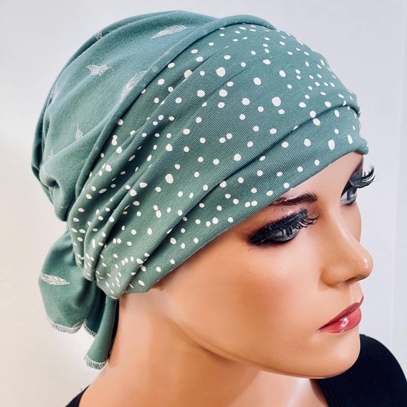Bandana Ohne Binden Salbei + 1 Stirnband Beidseitig Tragbar Bequem Chemo von KopfundKragen