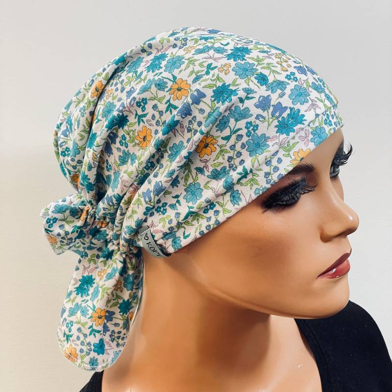 Bandana Ohne Binden Türkis Praktisch Bequem Chemomütze Kopfbedeckung Krebs Chemotherapie Turban Kopftuch Cancer Hut Mütze Chemo von KopfundKragen