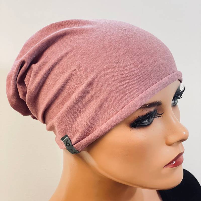 Basic-Beanie/Mütze Altrosa Jersey Sehr Leicht Rollsaum Bequem Chemotherapie Krebs Chemo Chemokopftuch Mütze Cabriomütze Sommerbeanie von KopfundKragen