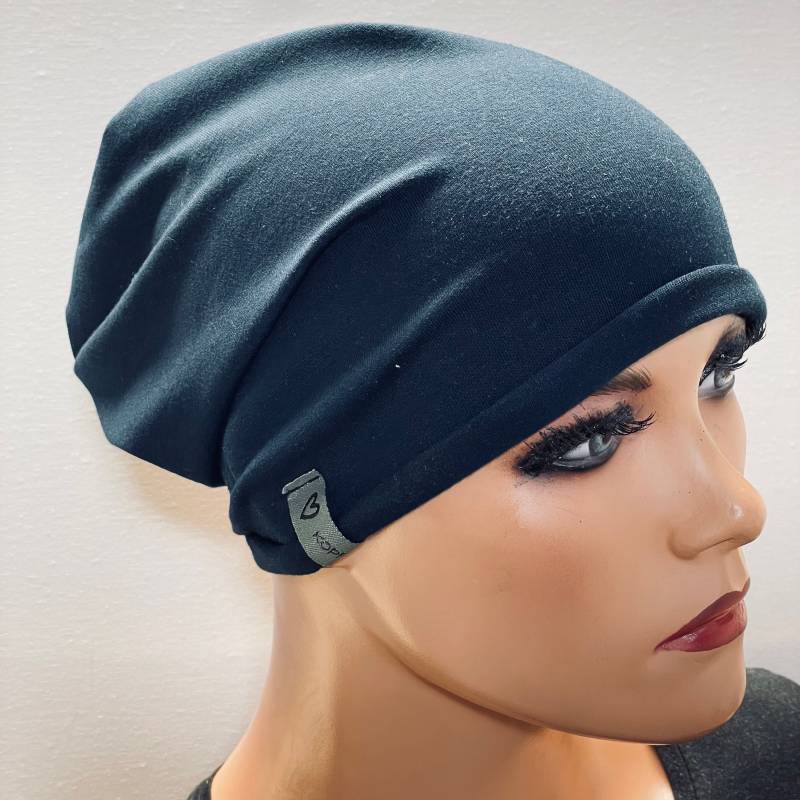 Basic-Beanie/Mütze Blau Jersey Sehr Leicht Rollsaum Bequem Chemotherapie Krebs Chemo Chemokopftuch Mütze Cabriomütze Sommerbeanie von KopfundKragen