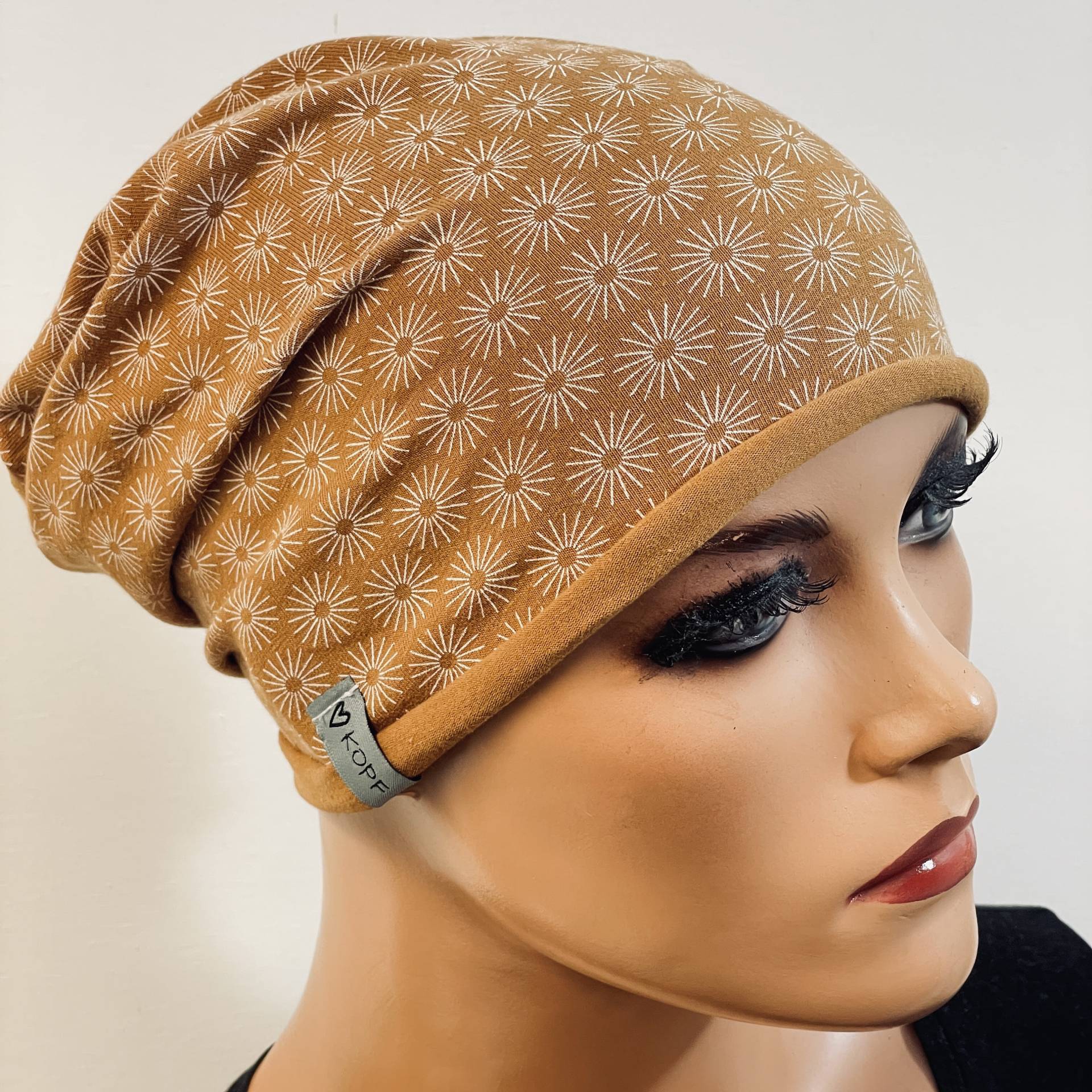 Basic-Beanie/Mütze Braun Baumwoll-Jersey Rollsaum Bequem Chemotherapie Krebs Chemokopftuch Mütze Cabriomütze Chemomütze von KopfundKragen