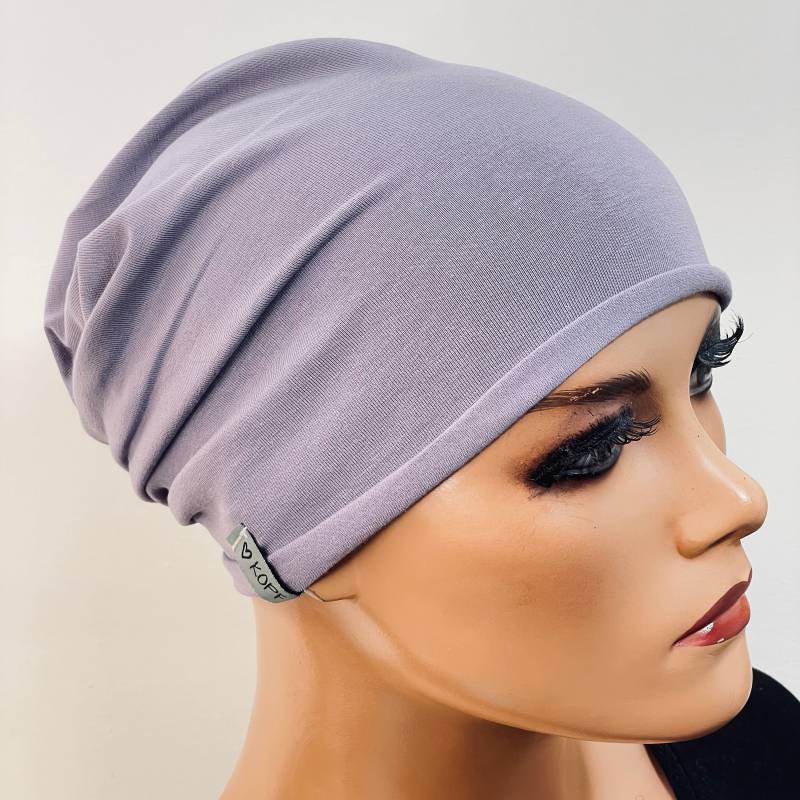 Basic-Beanie/Mütze Flieder Jersey Mit Rollsaum Bequem Chemotherapie Krebs Chemokopftuch Mütze Cabriomütze von KopfundKragen