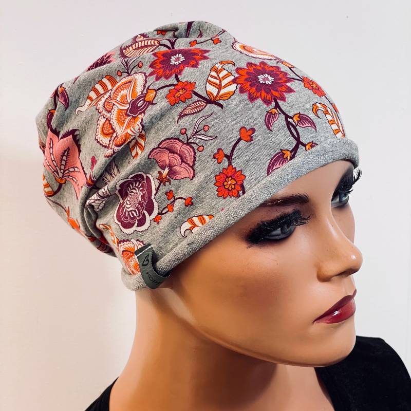 Basic-Beanie/Mütze Grau Bunt Jersey Mit Rollsaum Bequem Chemotherapie Krebs Chemokopftuch Mütze Cabriomütze Basic-Beanie/Mütze Grau Bunt Jersey Mit Rollsaum Bequem Chemotherapie Krebs Chemokopftuch Mütze Cabriomütze von KopfundKragen