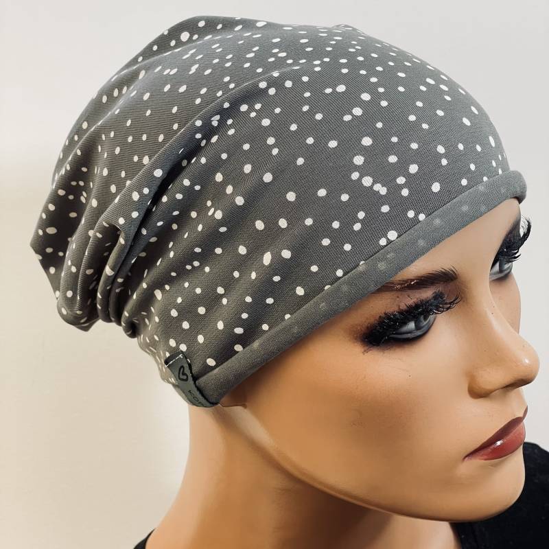Basic-Beanie/Mütze Grau Jersey Sehr Leicht Rollsaum Bequem Chemotherapie Krebs Chemo Chemokopftuch Mütze Cabriomütze von KopfundKragen