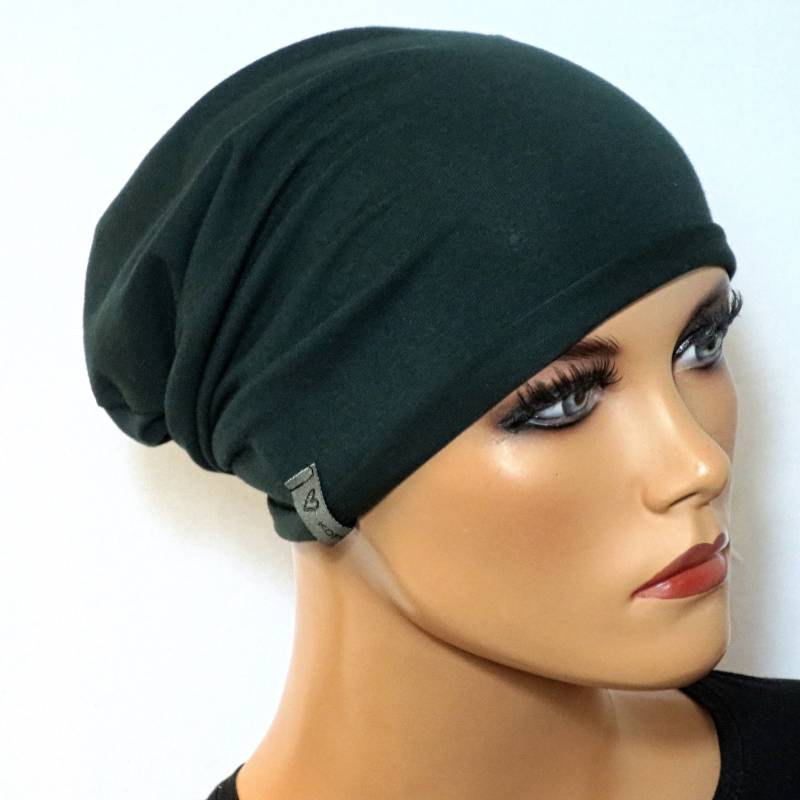 Basic-Beanie/Mütze Grün Jersey Sehr Leicht Rollsaum Bequem Chemotherapie Krebs Chemo Chemokopftuch Mütze Cabriomütze von KopfundKragen