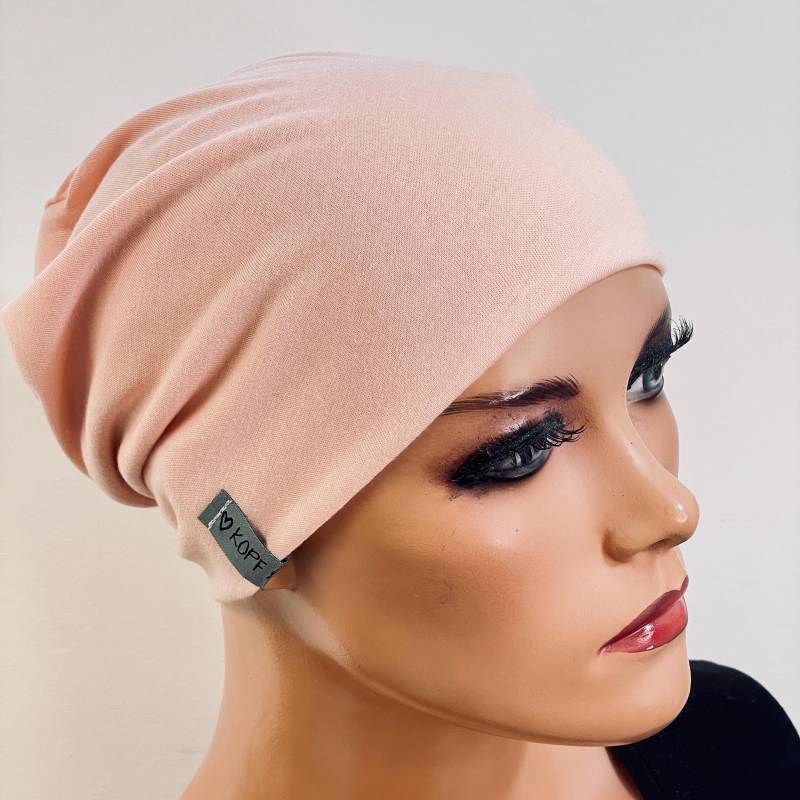 Basic-Beanie/Mütze Ideal Zum Kombinieren Apricot Uni Bequem Chemotherapie Krebs Chemokopftuch Mütze Cabriomütze Chemomütze von KopfundKragen