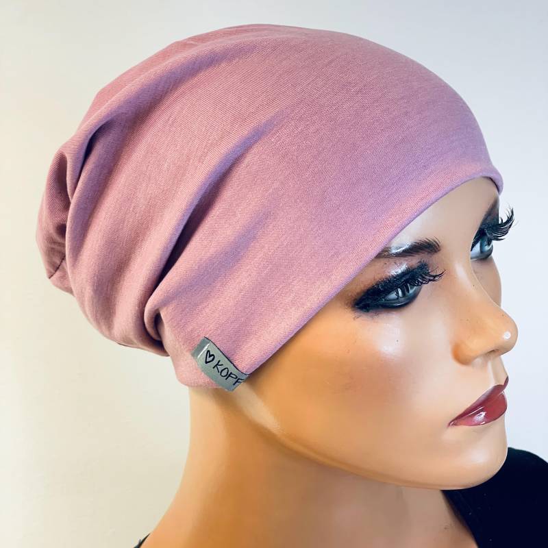 Basic-Beanie/Mütze Ideal Zum Kombinieren Mauve Uni Bequem Chemotherapie Krebs Chemokopftuch Mütze Cabriomütze Chemomütze von KopfundKragen
