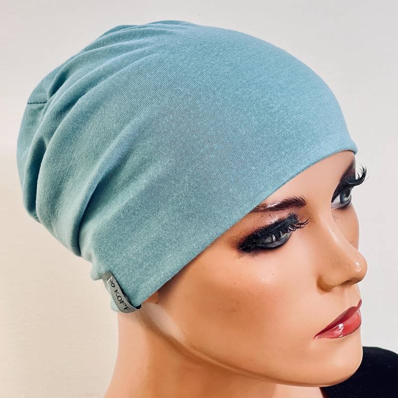 Basic-Beanie/Mütze Ideal Zum Kombinieren Salbei Uni Bequem Chemotherapie Krebs Chemokopftuch Mütze Cabriomütze Chemomütze von KopfundKragen