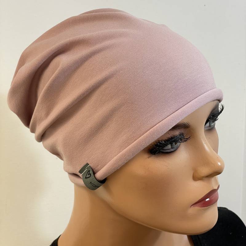 Basic-Beanie/Mütze Mauve Jersey Rollsaum Bequem Chemotherapie Krebs Chemokopftuch Mütze Cabriomütze Chemomütze von KopfundKragen