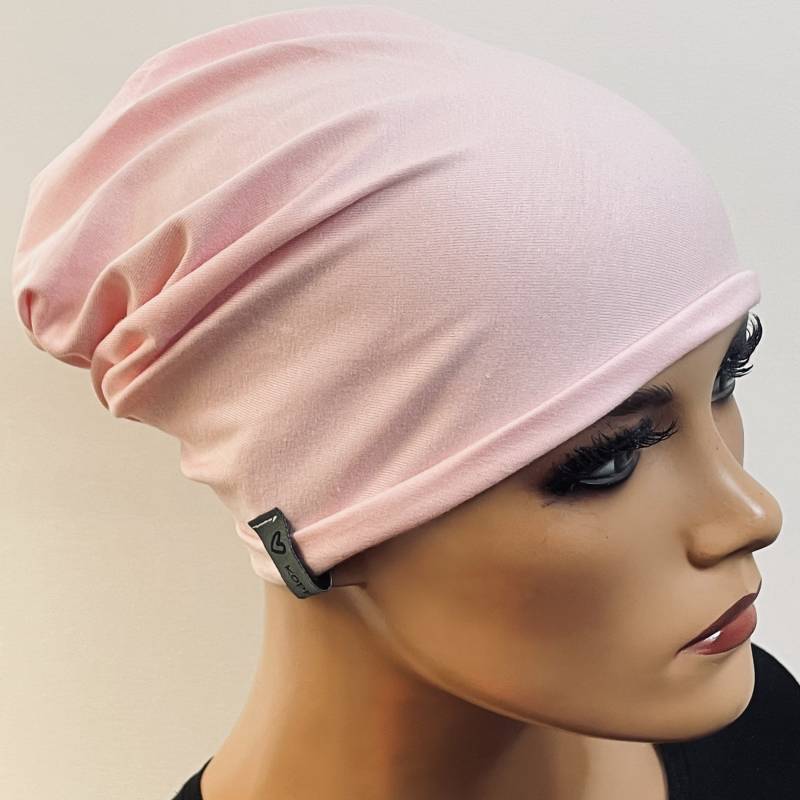 Basic-Beanie/Mütze Rosa Jersey Mit Rollsaum Bequem Chemotherapie Krebs Chemokopftuch Mütze Cabriomütze Sommerbeanie von KopfundKragen