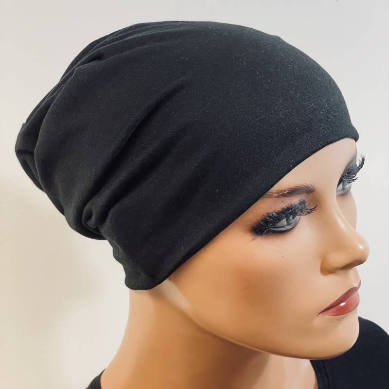 Basic-Beanie/Mütze Schwarz Bequem Chemotherapie Chemo Chemokopftuch Mütze Cabriomütze von KopfundKragen
