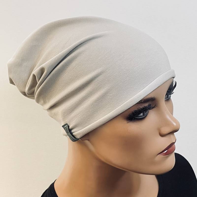 Basic-Beanie/Mütze Stone Jersey Mit Rollsaum Bequem Chemotherapie Krebs Chemokopftuch Mütze Cabriomütze von KopfundKragen