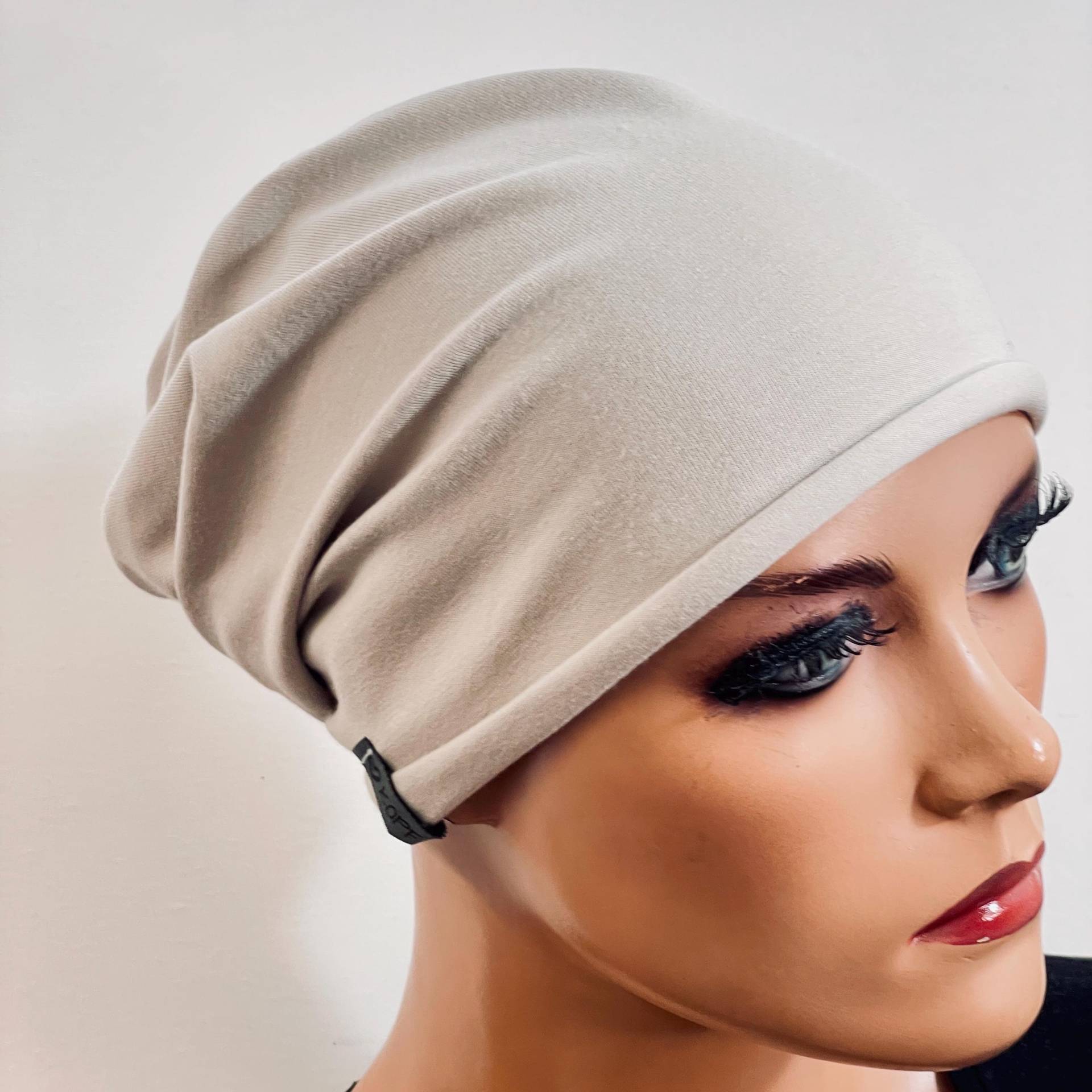 Basic-Beanie/Mütze Stone Jersey Rollsaum Bequem Chemotherapie Krebs Chemokopftuch Mütze Cabriomütze Chemomütze von KopfundKragen